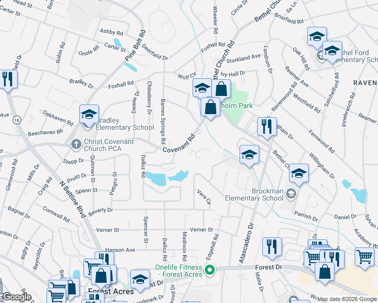map of restaurants, bars, coffee shops, grocery stores, and more near 106 Versailles Court in Columbia