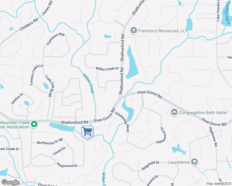 map of restaurants, bars, coffee shops, grocery stores, and more near 10192 Shallowford Road in Roswell