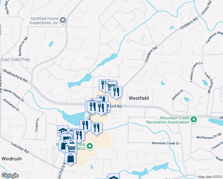 map of restaurants, bars, coffee shops, grocery stores, and more near 4414 Lake Chimney Place in Roswell