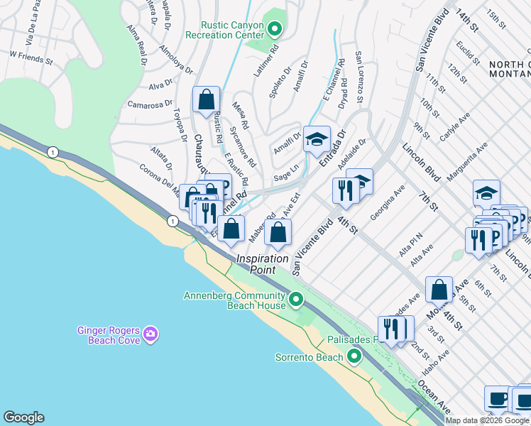 map of restaurants, bars, coffee shops, grocery stores, and more near 237 Mabery Road in Santa Monica