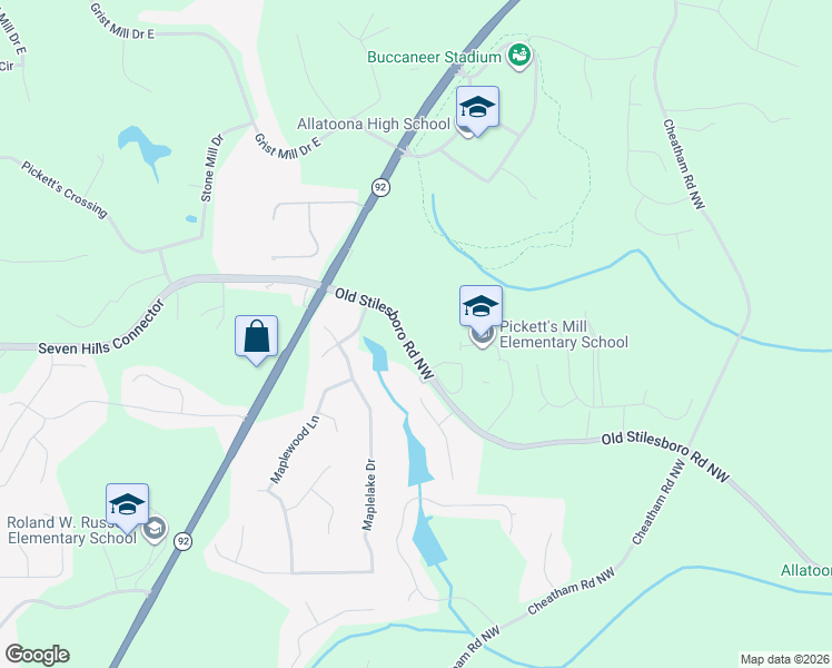 map of restaurants, bars, coffee shops, grocery stores, and more near 6238-6412 Old Stilesboro Road Northwest in Acworth
