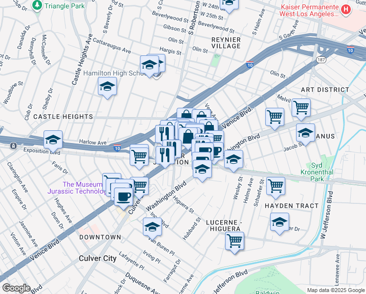 map of restaurants, bars, coffee shops, grocery stores, and more near in Los Angeles