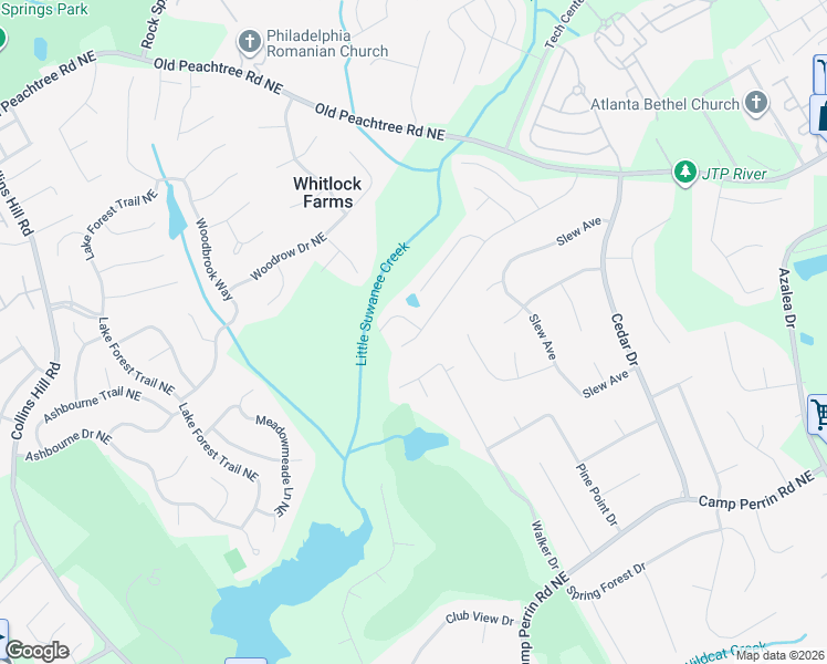 map of restaurants, bars, coffee shops, grocery stores, and more near 2132 Young America Drive Northeast in Lawrenceville