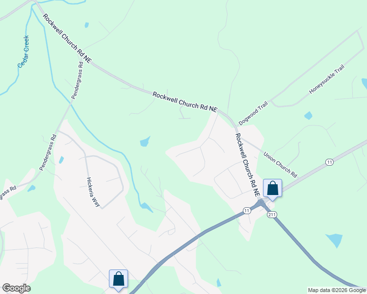 map of restaurants, bars, coffee shops, grocery stores, and more near 617 Warren Way in Winder