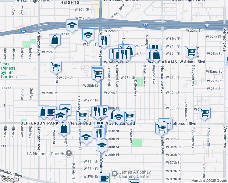 map of restaurants, bars, coffee shops, grocery stores, and more near 1937 West 29th Street in Los Angeles