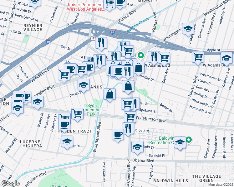 map of restaurants, bars, coffee shops, grocery stores, and more near 3243 South La Cienega Boulevard in Los Angeles