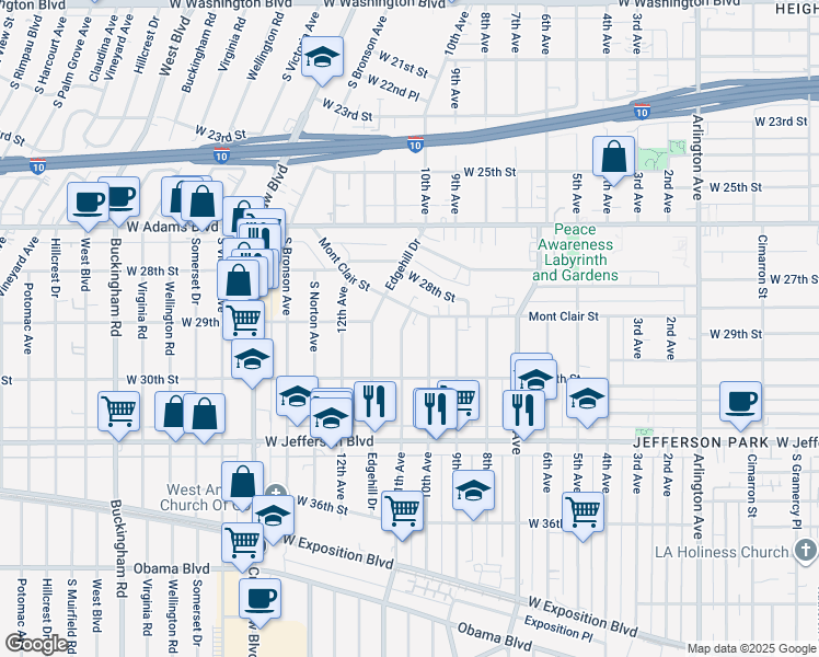 map of restaurants, bars, coffee shops, grocery stores, and more near 2928 11th Avenue in Los Angeles
