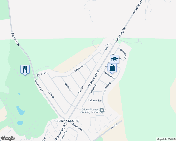 map of restaurants, bars, coffee shops, grocery stores, and more near 6920 Paladora Lane in Riverside