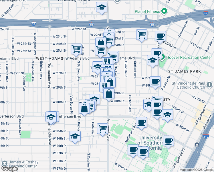 map of restaurants, bars, coffee shops, grocery stores, and more near in Los Angeles