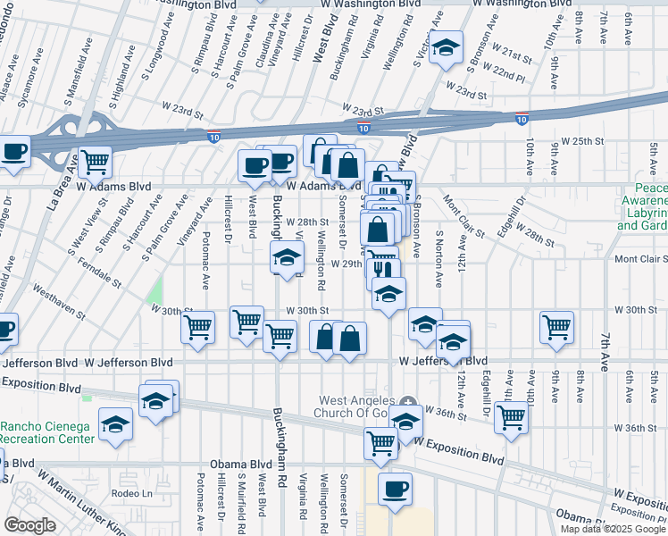 map of restaurants, bars, coffee shops, grocery stores, and more near in Los Angeles