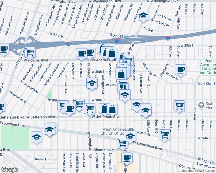 map of restaurants, bars, coffee shops, grocery stores, and more near 2901 Somerset Drive in Los Angeles