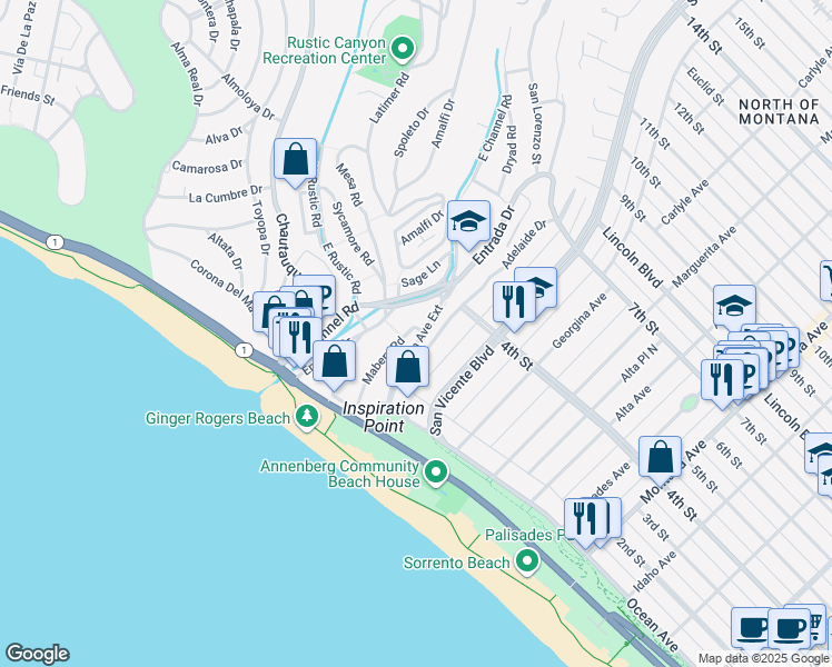 map of restaurants, bars, coffee shops, grocery stores, and more near 266 Mabery Road in Santa Monica