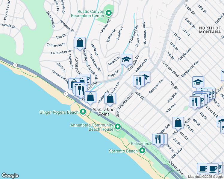 map of restaurants, bars, coffee shops, grocery stores, and more near 266 Mabery Road in Santa Monica