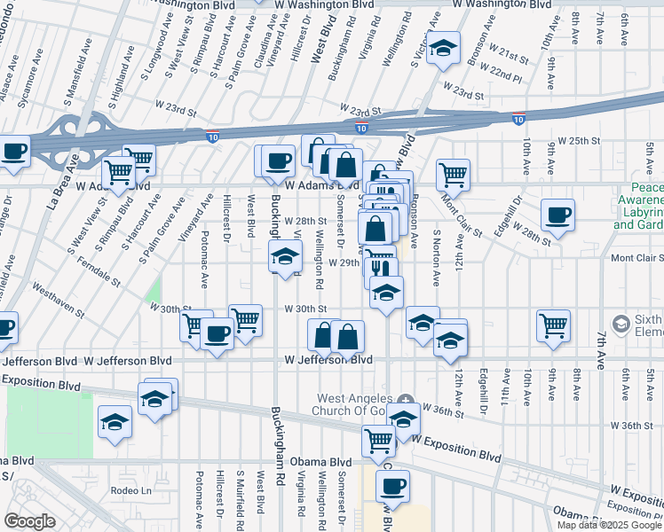 map of restaurants, bars, coffee shops, grocery stores, and more near 4206 West 29th Street in Los Angeles