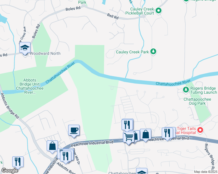 map of restaurants, bars, coffee shops, grocery stores, and more near 4500 Byrnes Street in Duluth
