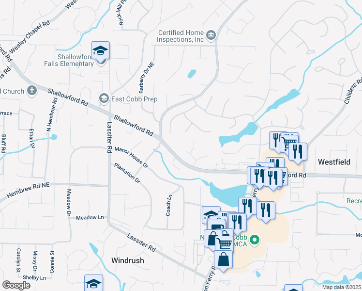 map of restaurants, bars, coffee shops, grocery stores, and more near 4150 Chimney Heights Northeast in Marietta