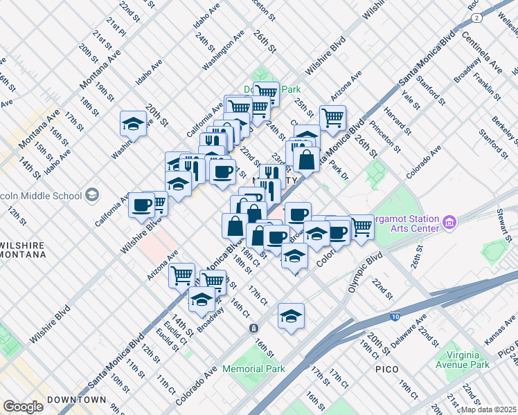 map of restaurants, bars, coffee shops, grocery stores, and more near 2001 Santa Monica Boulevard in Santa Monica