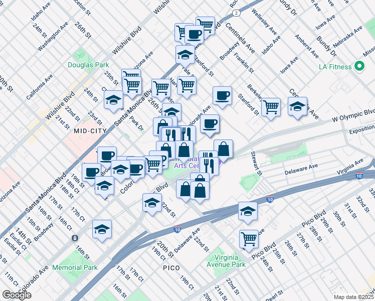 map of restaurants, bars, coffee shops, grocery stores, and more near 1620 26th Street in Santa Monica