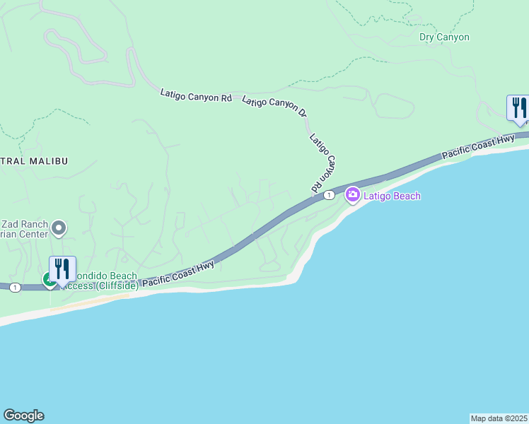 map of restaurants, bars, coffee shops, grocery stores, and more near 26799 Pacific Coast Highway in Malibu