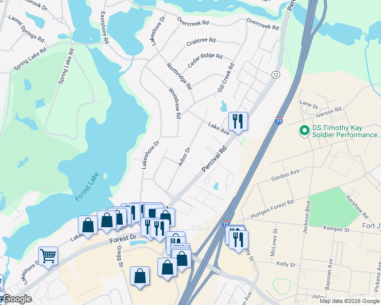 map of restaurants, bars, coffee shops, grocery stores, and more near 308 Arbor Drive in Columbia