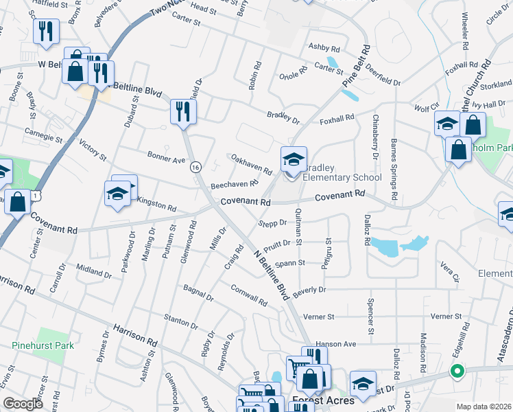 map of restaurants, bars, coffee shops, grocery stores, and more near 2733 Stepp Drive in Columbia