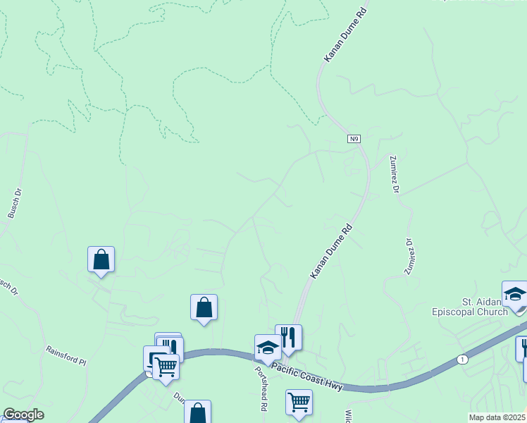 map of restaurants, bars, coffee shops, grocery stores, and more near 6140 Cavalleri Road in Malibu