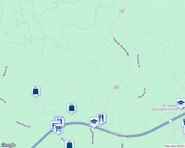 map of restaurants, bars, coffee shops, grocery stores, and more near 6140 Cavalleri Road in Malibu