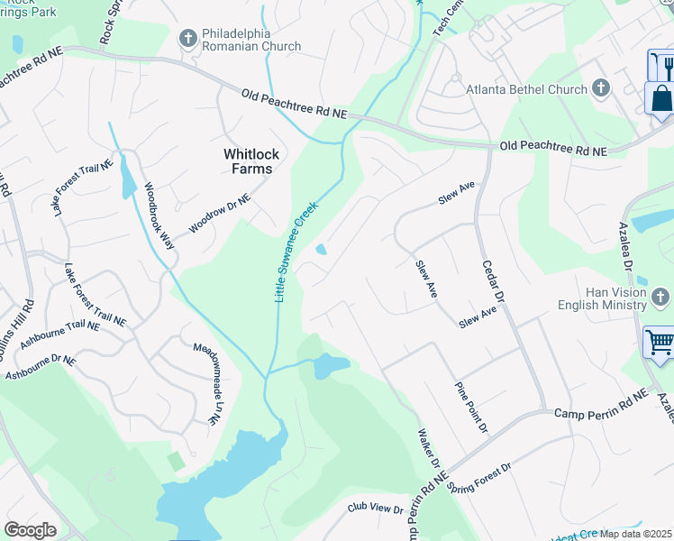 map of restaurants, bars, coffee shops, grocery stores, and more near 2167 Young America Drive Northeast in Lawrenceville