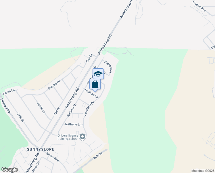 map of restaurants, bars, coffee shops, grocery stores, and more near 2108 Loveland Drive in Riverside