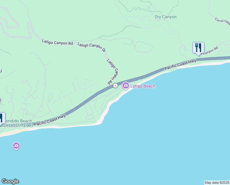 map of restaurants, bars, coffee shops, grocery stores, and more near 26664 Seagull Way in Malibu