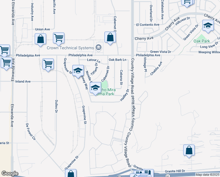 map of restaurants, bars, coffee shops, grocery stores, and more near 3257 Tamarack Way in Jurupa Valley