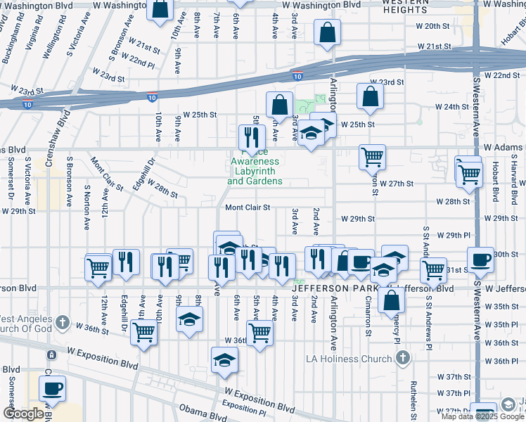 map of restaurants, bars, coffee shops, grocery stores, and more near 2819 4th Avenue in Los Angeles
