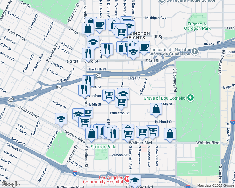 map of restaurants, bars, coffee shops, grocery stores, and more near 3743 Lanfranco Street in Los Angeles