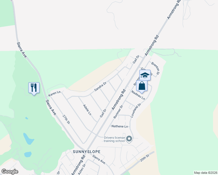 map of restaurants, bars, coffee shops, grocery stores, and more near 6920 Paladora Lane in Riverside