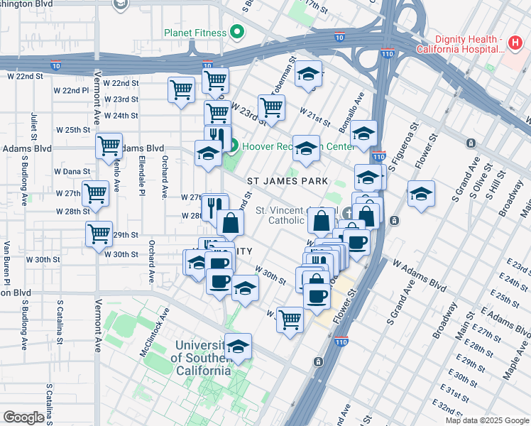 map of restaurants, bars, coffee shops, grocery stores, and more near 2636 Severance Street in Los Angeles