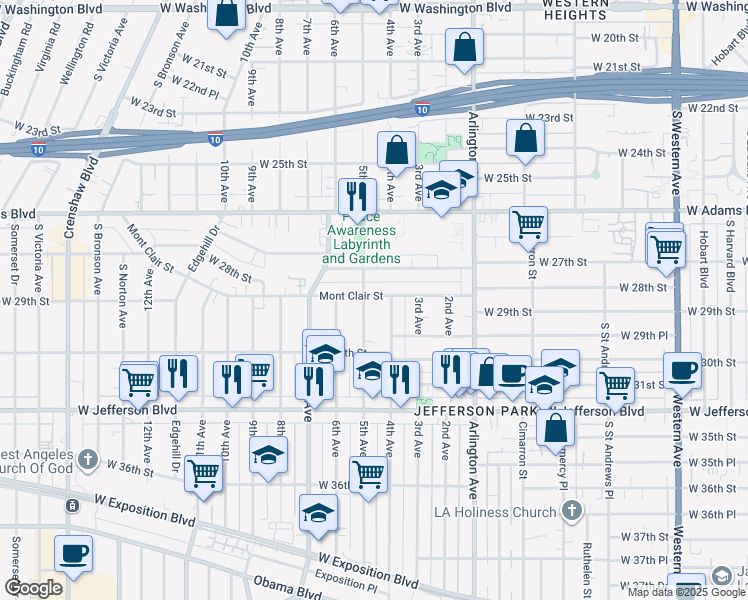 map of restaurants, bars, coffee shops, grocery stores, and more near 2819 4th Avenue in Los Angeles