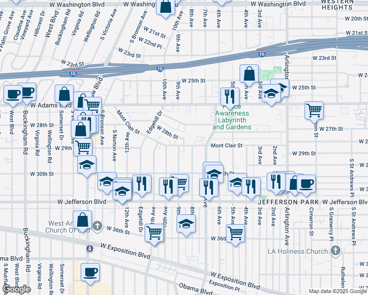 map of restaurants, bars, coffee shops, grocery stores, and more near 3814 Montclair Street in Los Angeles