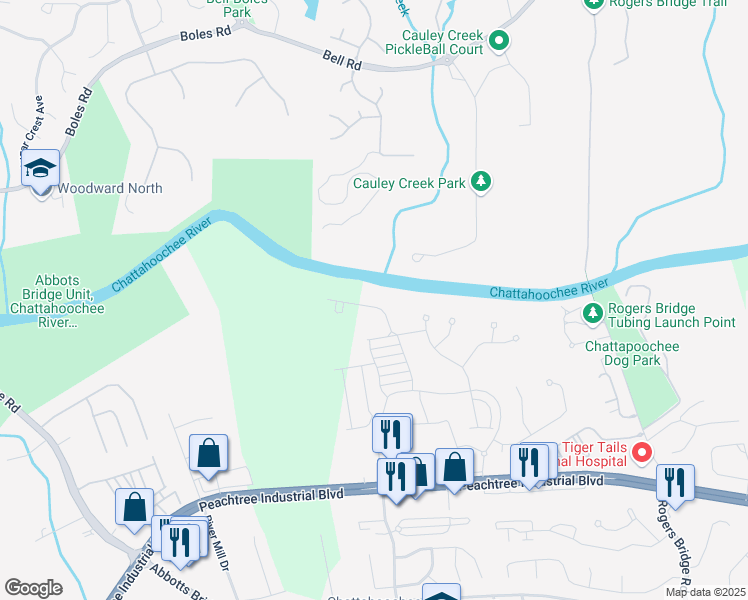 map of restaurants, bars, coffee shops, grocery stores, and more near 2949 Longbush Lane in Duluth