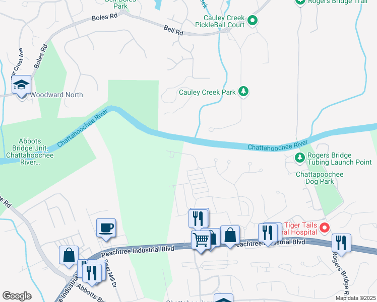 map of restaurants, bars, coffee shops, grocery stores, and more near 2949 Longbush Lane in Duluth