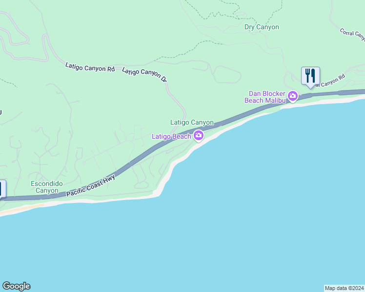 map of restaurants, bars, coffee shops, grocery stores, and more near 26668 Seagull Way in Malibu