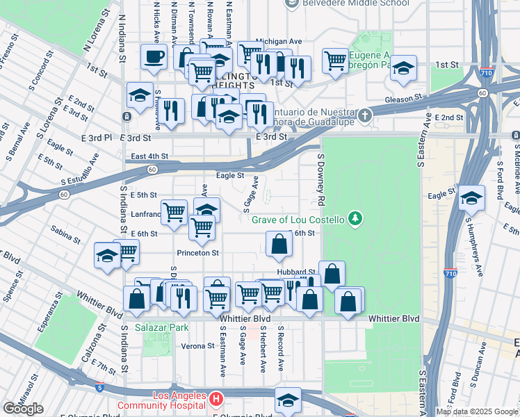map of restaurants, bars, coffee shops, grocery stores, and more near 3936 East 5th Street in Los Angeles
