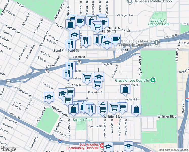 map of restaurants, bars, coffee shops, grocery stores, and more near 3738 Lanfranco Street in Los Angeles