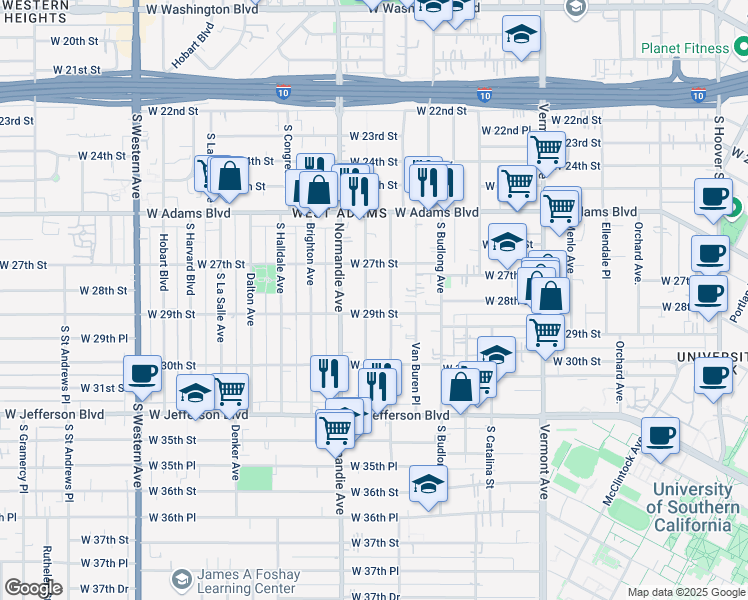 map of restaurants, bars, coffee shops, grocery stores, and more near 1650 West 29th Street in Los Angeles