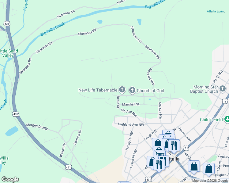 map of restaurants, bars, coffee shops, grocery stores, and more near in Attalla