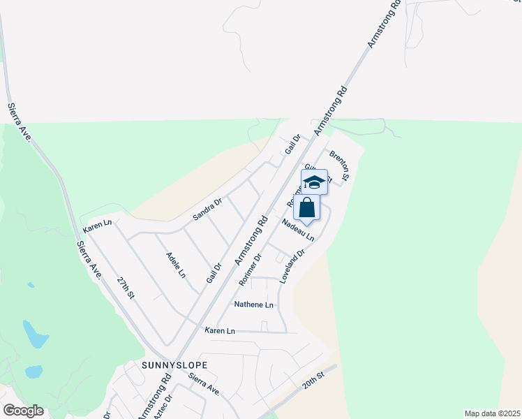 map of restaurants, bars, coffee shops, grocery stores, and more near 2180 Gail Drive in Riverside