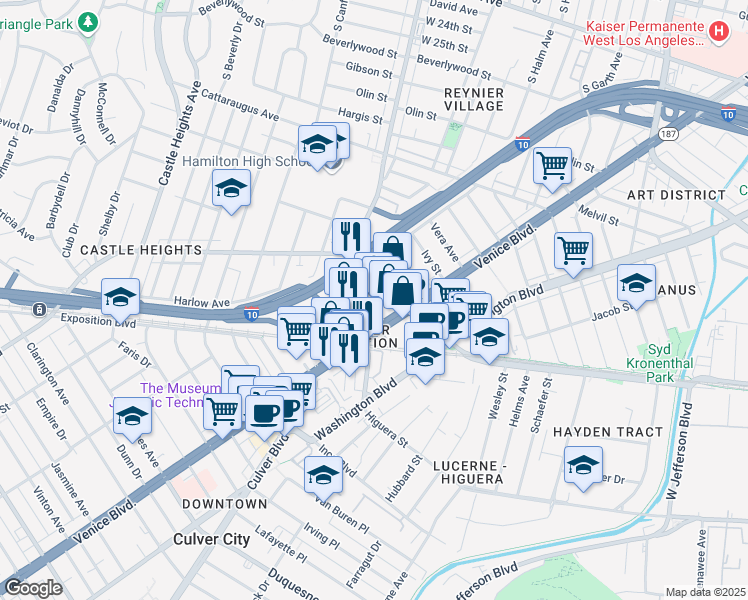 map of restaurants, bars, coffee shops, grocery stores, and more near in Los Angeles