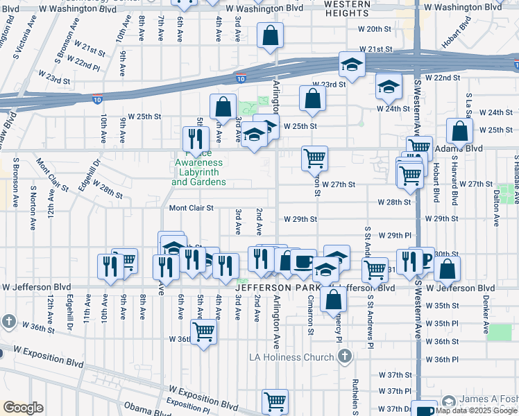 map of restaurants, bars, coffee shops, grocery stores, and more near 2nd Avenue in Los Angeles