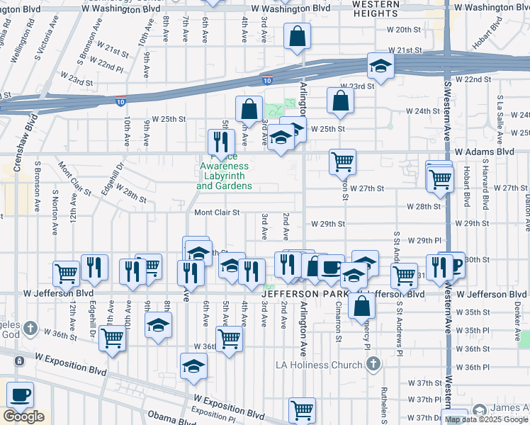 map of restaurants, bars, coffee shops, grocery stores, and more near 3rd Avenue in Los Angeles