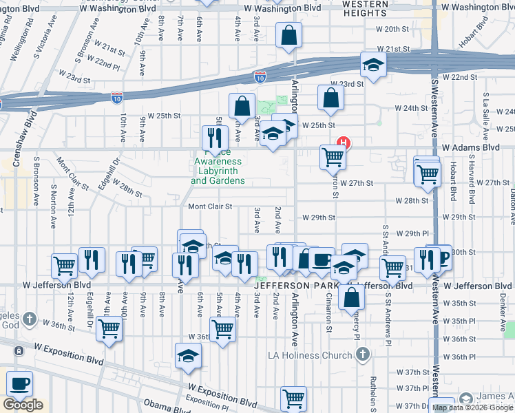 map of restaurants, bars, coffee shops, grocery stores, and more near 3rd Avenue in Los Angeles