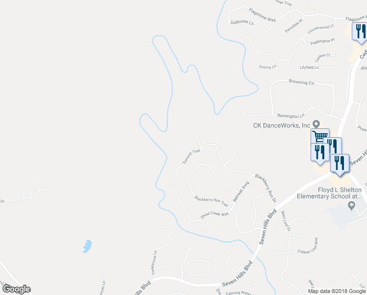 map of restaurants, bars, coffee shops, grocery stores, and more near 299 Blackberry Run Drive in Dallas